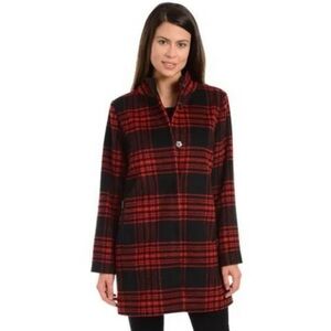 NEW Kendall & Kylie Single Breasted Plaid Coat High Collar Red Black Size M